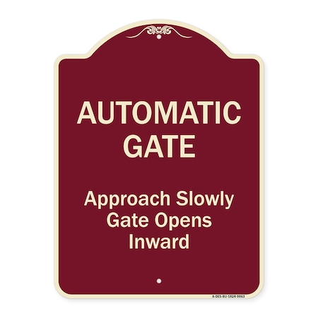 Signmission Designer Series-Automatic Gate Approach Slowly Gate Opens Inward, 24" x 18", BU-1824-9863 A-DES-BU-1824-9863